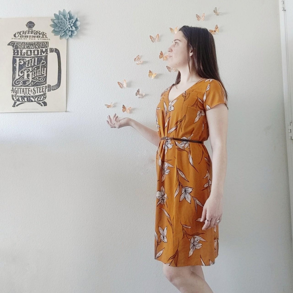 Orange Floral Shift Dress